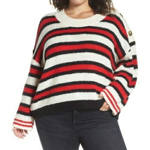 BP (Nordstrom) Button Shoulder Stripe Sweater - Size 1X - NWT - Picture 2 of 7